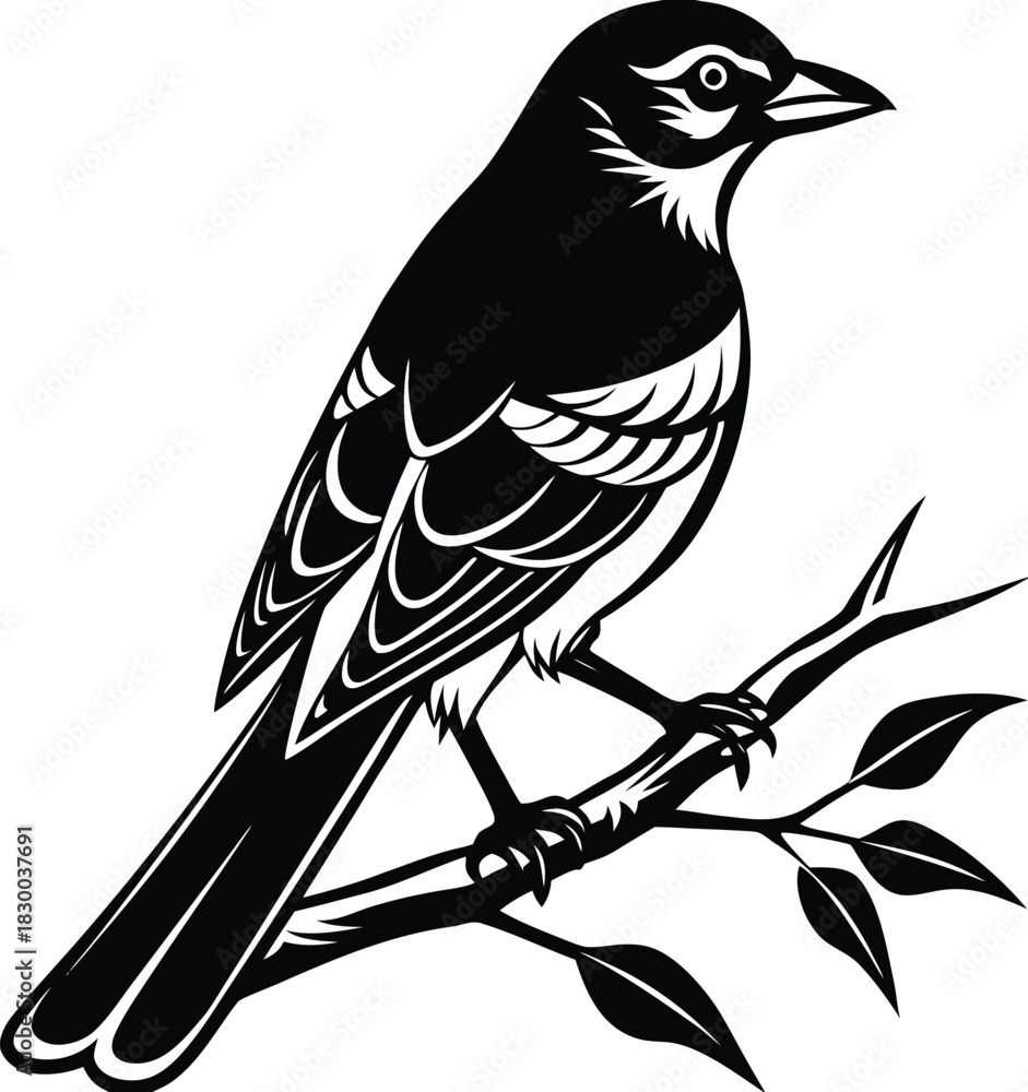 Naklejka premium Jay silhouette vector perched on branch with distinctive head crest