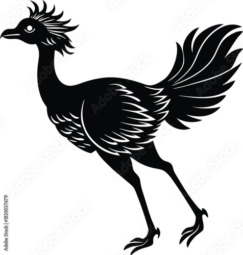 Rhea silhouette vector running with long stride on white background