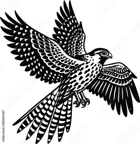 Kestrel silhouette vector hovering in hunting position on white background