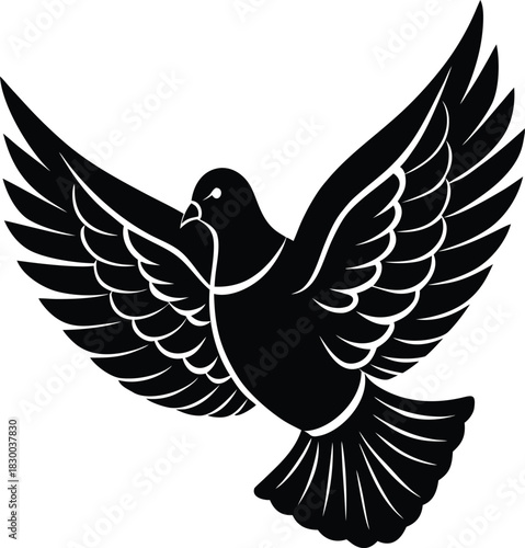 Dove silhouette vector in graceful flying pose with arched wings