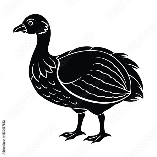 Dodo bird silhouette vector with chunky body profile on white