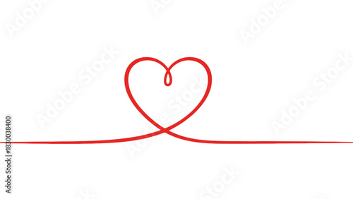 A single, continuous red line forms a stylized heart shape, symbolizing love and connection against a stark white background.