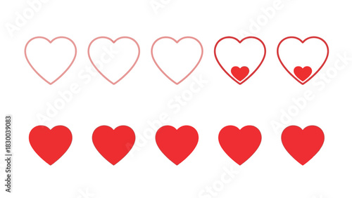 Five hearts arranged in two rows, representing a rating system from empty to full, signifying evaluation or feedback.