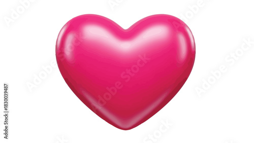 A glossy, vibrant pink heart symbol isolated on a pure white background, representing love and affection.