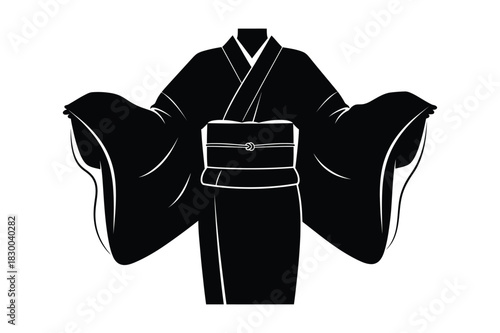 Black kimono with obi sash illustration