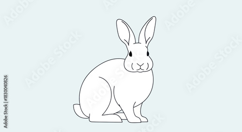 Detailed Line Art of a White Rabbit Sitting Upright.