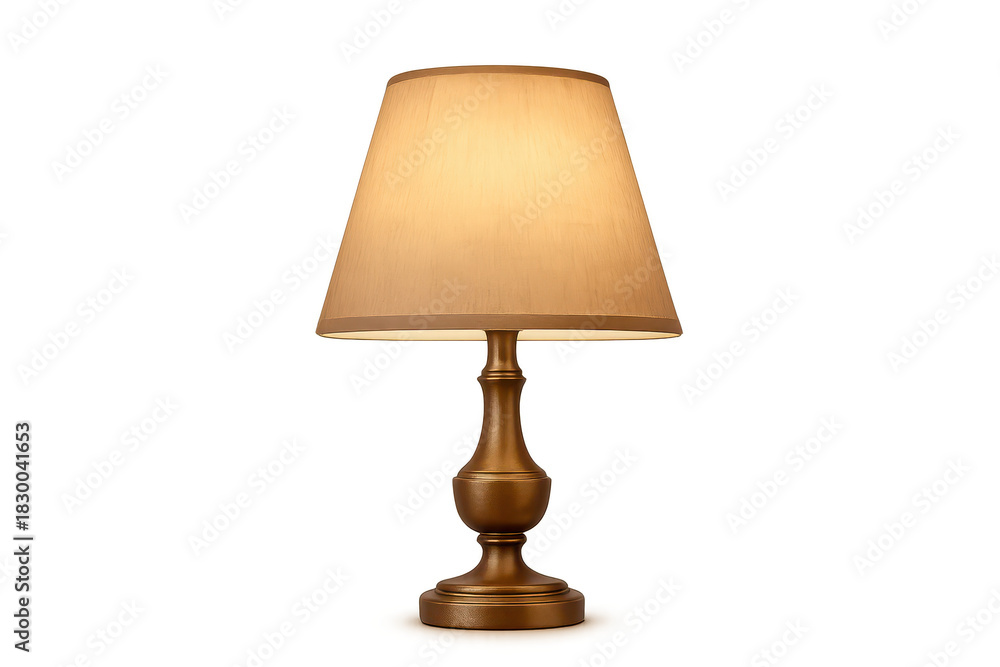 Fototapeta premium Elegant table lamp with warm light, isolated on transparent background, classic design