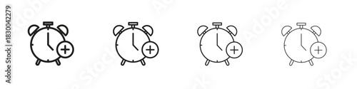 Alarm plus icon with Editable Strokes in thin to bold line styles