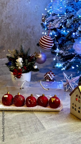 Christmas tree with lights and Christmas balls	