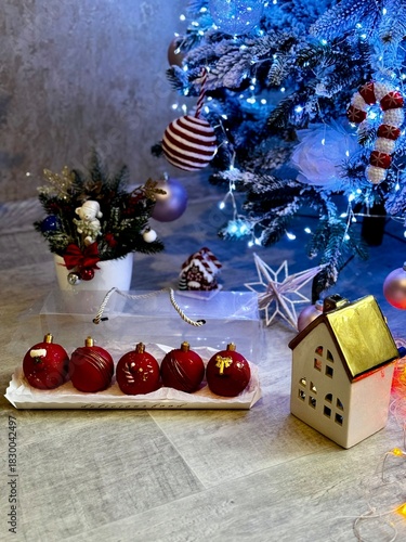 Christmas tree with lights and Christmas balls