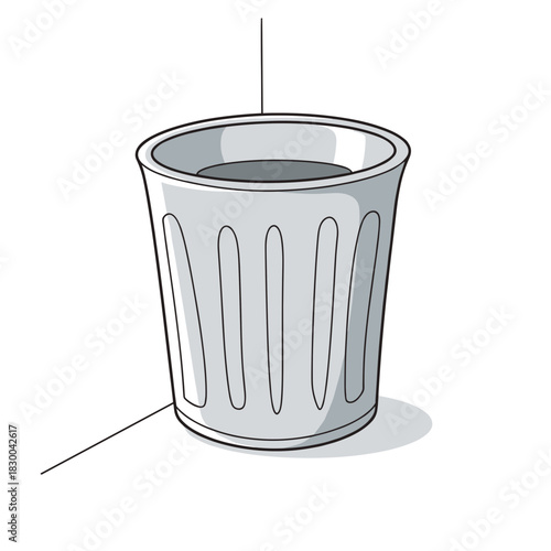 Empty trash bin in corner with simple design and white background  