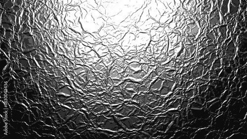 Metallic silver foil texture, shiny chrome background with reflective surface. Wrinkled aluminum glossy material of polished steel plate. Gleaming alloy sheet glowing metal pattern, transparent SVG.