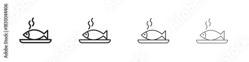 Cooked fish icon with Editable Strokes in thin to bold line styles