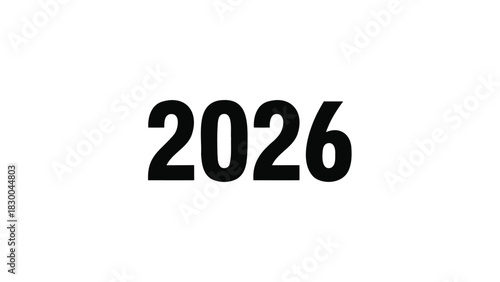 Bold black numeral twenty twenty six displayed prominently on a clean white background for a modern design concept