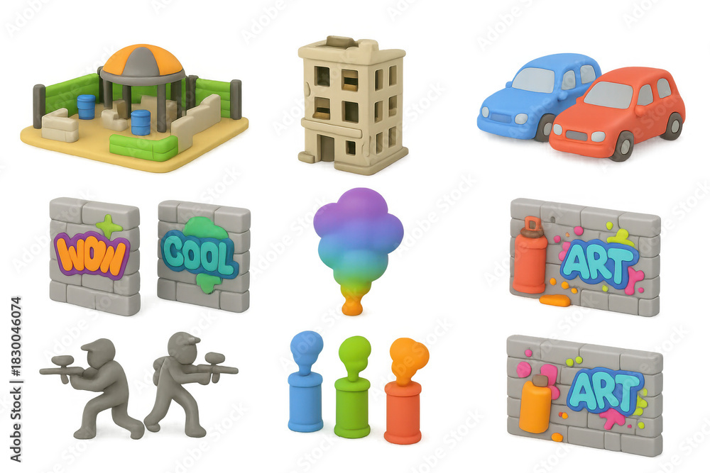Obraz premium Urban paintball icons collection with creative art elements for game design and graphics