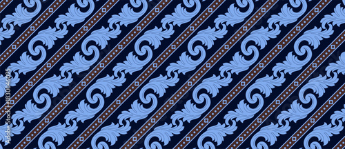 Dark Blue Batik Ornamental Seamless Pattern Wallpaper Vector EPS File Background Design