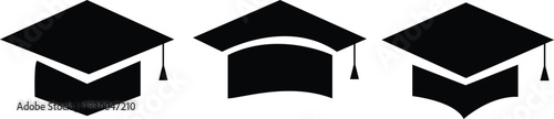 Graduation Cap Icon Set – Black Mortarboard Silhouettes