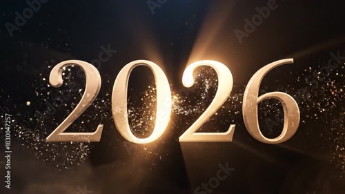 Glimmering 2026 New Year Countdown with Sparkling Effects and Dramatic Background Lighting