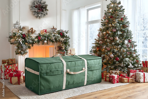 Durable large storage bag holding Christmas tree for easy organization