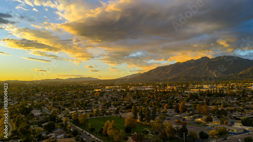 Aerial shot of the majestic San Gabriel Mountains in Duarte California USA