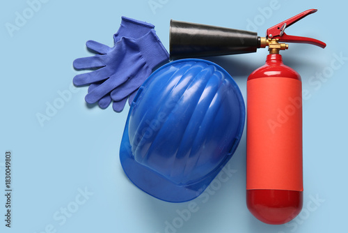 Fire extinguisher, gloves a...