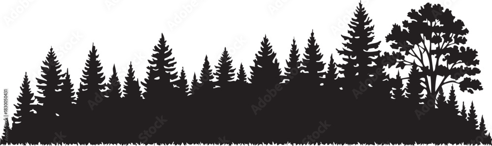 Obraz premium Distant Forest Horizon Silhouettes Across Flat Grassy Plain Landscape