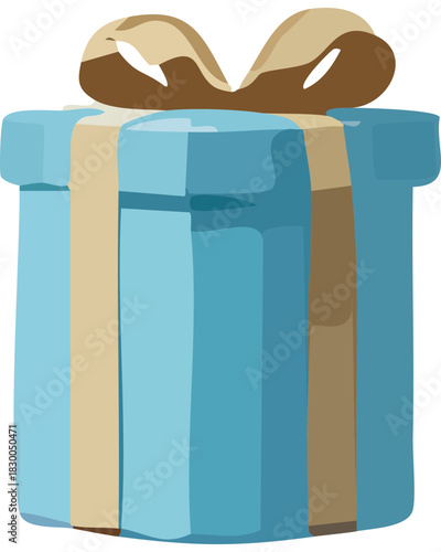 blue gift box illustration with golden ribbon and festive bow