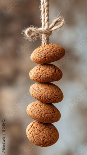 Festive vertical string of pepernoten cookies for sinterklaas celebration