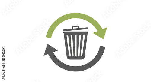 Recycling concept with trash can and arrows in flat design for environmental awareness