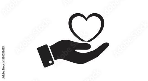 Silhouette of a hand holding a heart symbolizing care and support