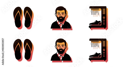 Summer accessories and footwear icons in modern graphic style