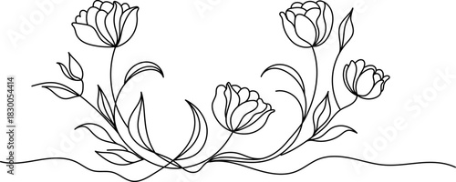 Minimalist continuous line drawing frame of tulip flowers 