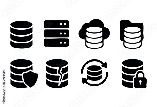 Minimalist database and cloud icons — server, storage, and backup — stock vector.