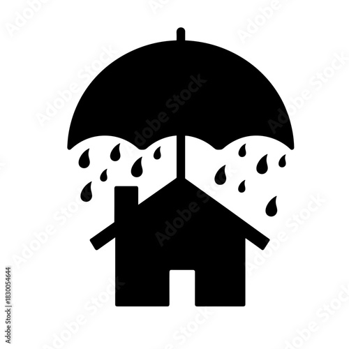 House silhouette under umbrella protecting from rain, weather defense and property protection