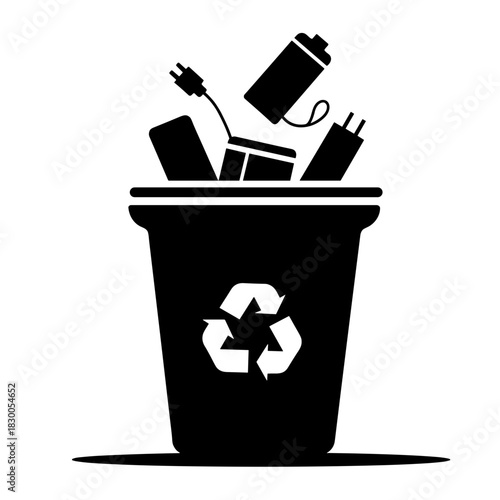 Silhouette of electronic waste in recycling bin, sustainability and environmental protection