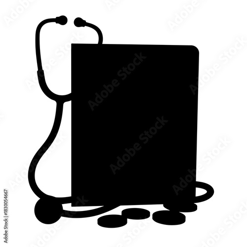 Medical file with stethoscope and coins, healthcare cost and medical finance management
