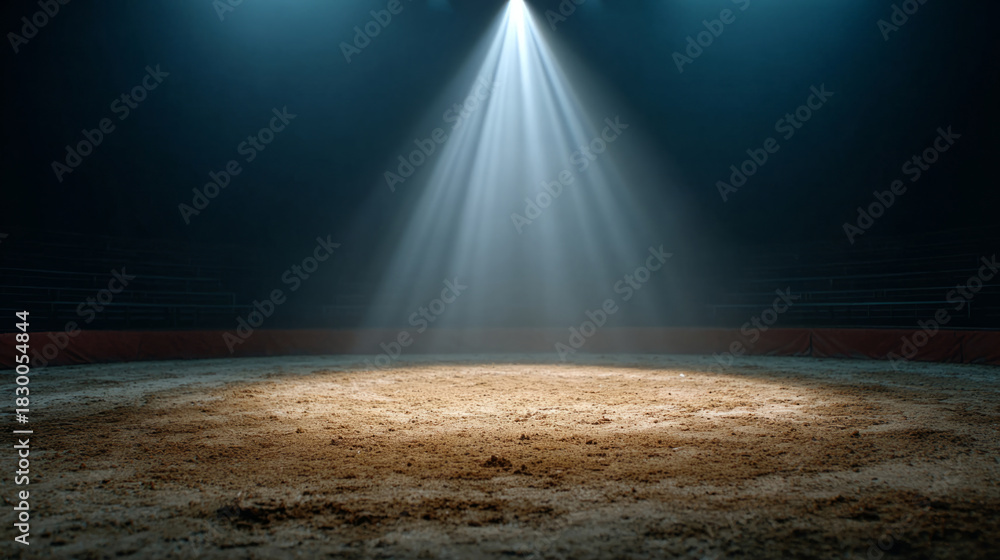 Obraz premium Dramatic spotlight illuminating empty arena for event preparation and performance ambiance