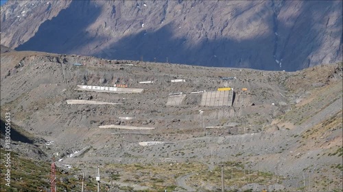 Switchback road of highway Santiago Chile to Mendoza Argentina through the Andes