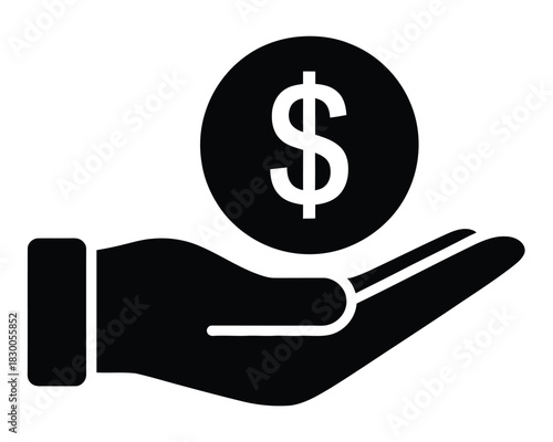 Receive fees icon design illustration, glyph style design, vector symbol for web and app, financial transaction icon, payment collection graphic, banking and money management symbol, digital finance U