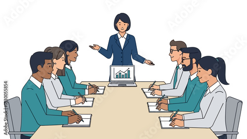 Diverse team meeting with business growth presentation and collaborative discussion