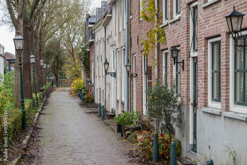 Narrow street with picturesque houses in the city center of the Dutch town of IJsselstein.