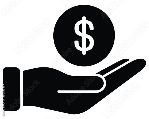 Receive fees icon design illustration, glyph style design, vector symbol for web and app, financial transaction icon, payment collection graphic, banking and money management symbol, digital finance U