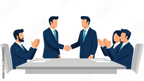 Business meeting concept with professionals shaking hands in flat design