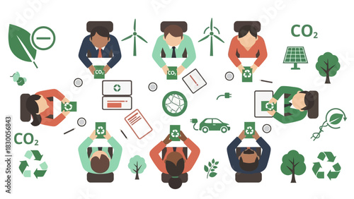 Eco-friendly business meeting focusing on sustainability and renewable energy