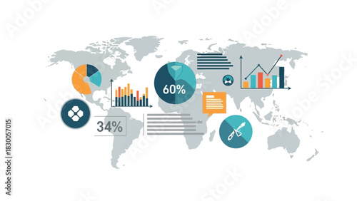 Global data visualization in modern infographic design with world map