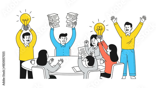 Creative team collaboration with bright ideas and problem solving