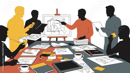 Team collaboration in modern office - creative design meeting scene