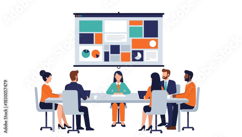 Team collaboration presentation in modern office with business professionals