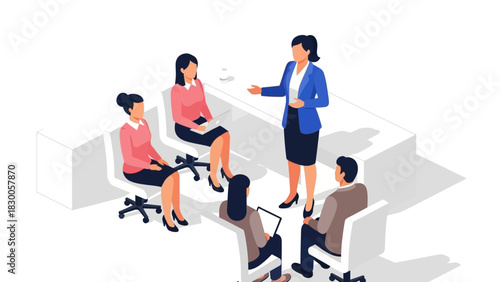 Business meeting with diverse team in modern office setting