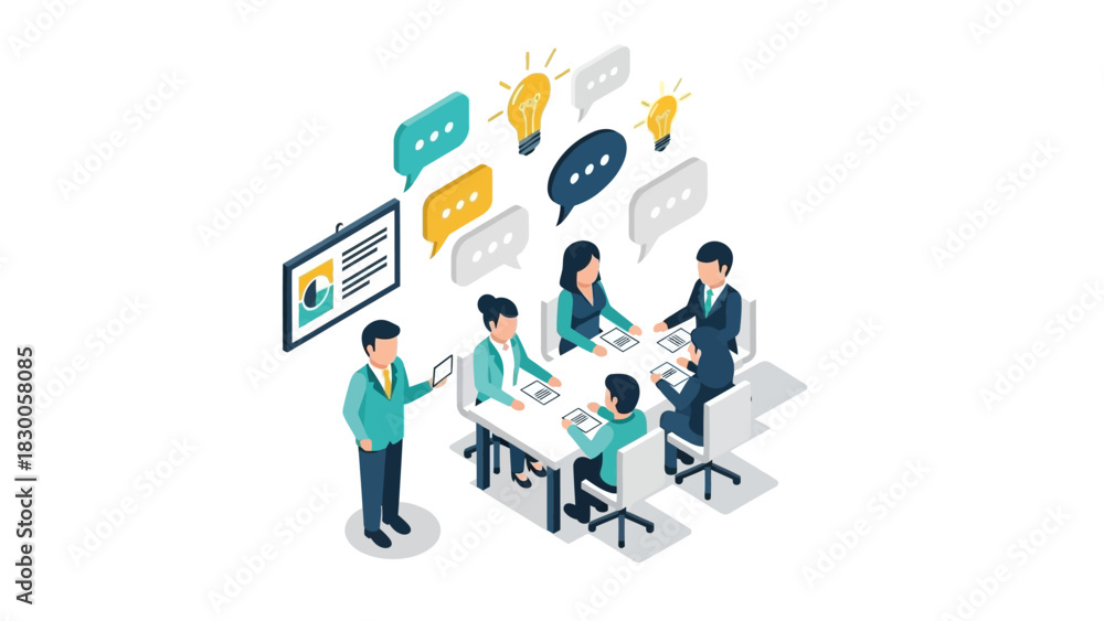 custom made wallpaper toronto digitalModern isometric office meeting with digital collaboration and teamwork